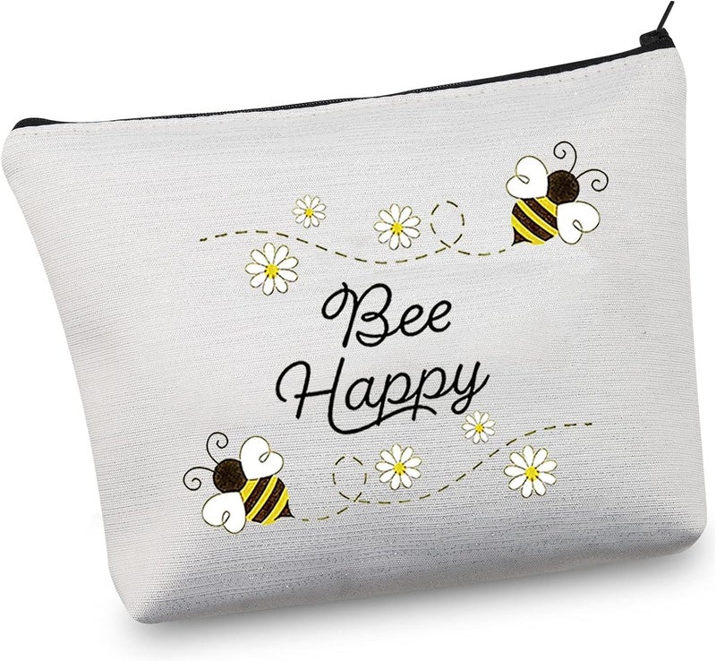 Honey Bee Makeup Bag with Zipper Bee Lover Gifts for Women Bee Happy Cosmetic Bag