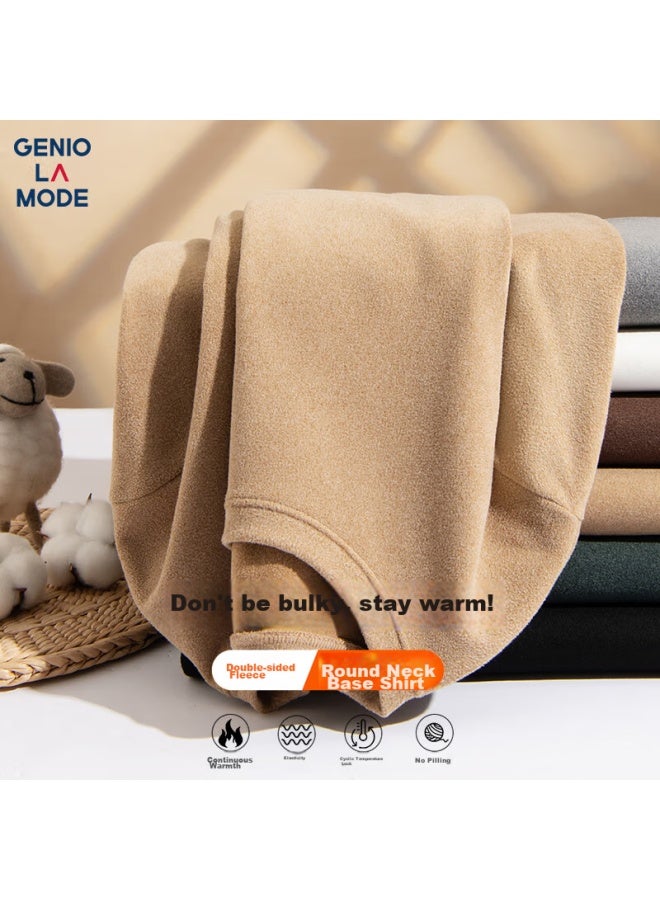 Geniolamode Men's Long Sleeve T-shirt Round Neck Inner Wear Warm Double-sided Plush Inner Wear Base Shirt White 2XL - Image 5