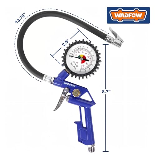 WADFOW Auto Tire Inflator/Deflator Air Pressure Gauge: Rubber Hose, 2-1/2" Dial Gauge with Straight Brass Lock-on Chuck, Compatible with Air Pump Compressor for RV, Car, Motorcycle and Bike - Image 2