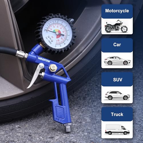 WADFOW Auto Tire Inflator/Deflator Air Pressure Gauge: Rubber Hose, 2-1/2" Dial Gauge with Straight Brass Lock-on Chuck, Compatible with Air Pump Compressor for RV, Car, Motorcycle and Bike - Image 5