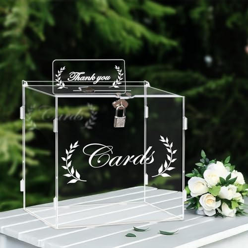 OurWarm Clear Card Boxes with Lock Gift Card Box Money Box Holder for Reception Anniversary Shower Rustic Wedding Decorations Birthday Graduation - Image 1