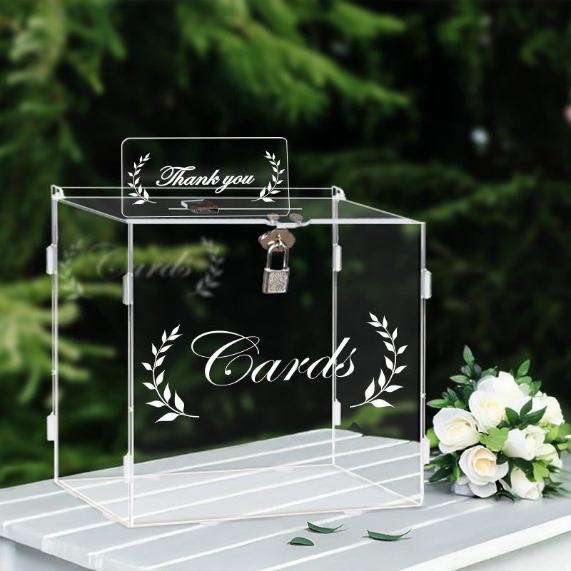 OurWarm Clear Card Boxes with Lock Gift Card Box Money Box Holder for Reception Anniversary Shower Rustic Wedding Decorations Birthday Graduation - Image 2