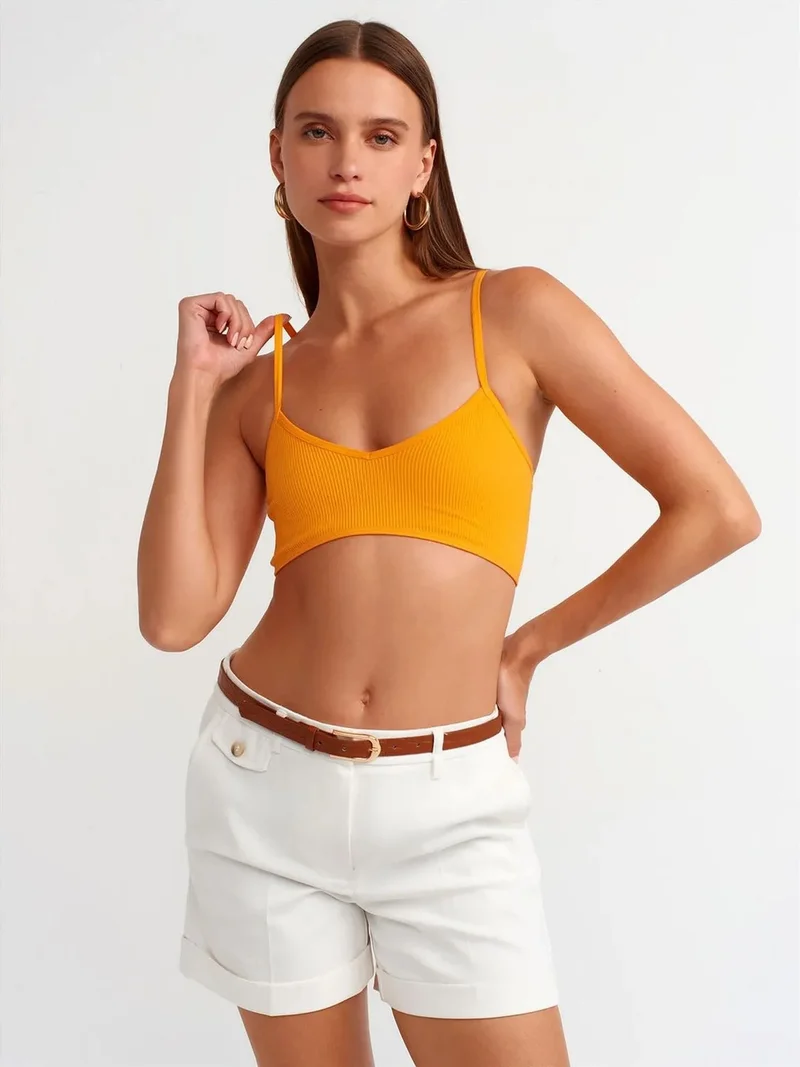 ديلفين DILVIN Ribbed V-neck Crop Bralet Top