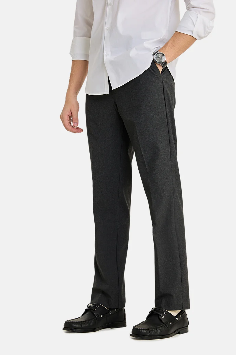سنيتش Dark Grey Textured Slim Fit Formal Trousers