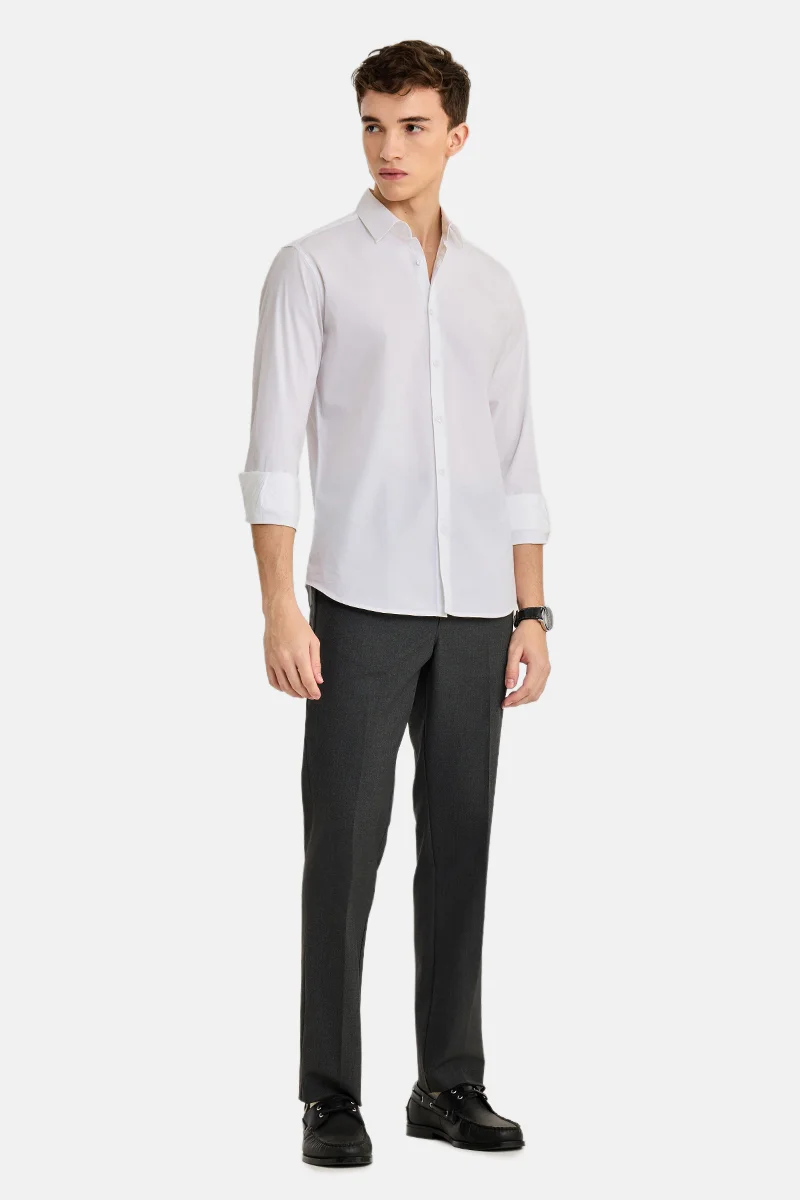 سنيتش Dark Grey Textured Slim Fit Formal Trousers