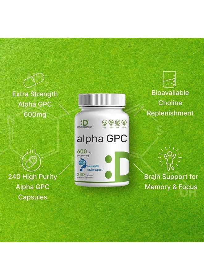 DEAL SUPPLEMENT Alpha GPC 600mg Per Serving, 240 Capsules – Bioavailable Choline Replenishment –Nootropic Brain Health Supplements for Memory and Focus – Non-GMO, Gluten Free  - Image 4