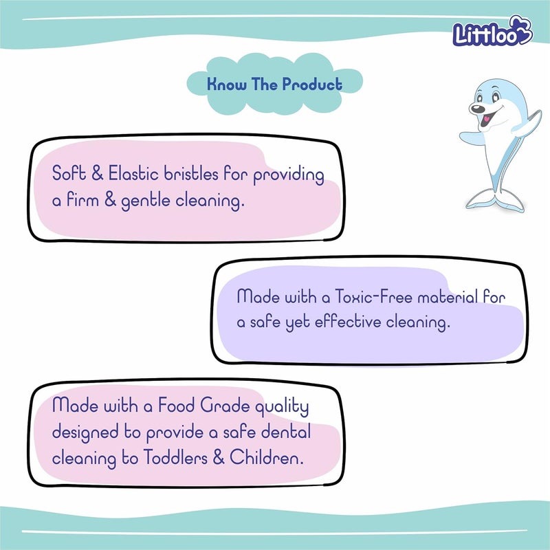 LITTLOO Baby U -Shaped Silicone Manual Tooth Brush With Soft & Elastic Bristles For Complete 360 Degree Dental Cleaning, Specially Designed For Toddlers & Children - (Blue) - Image 3