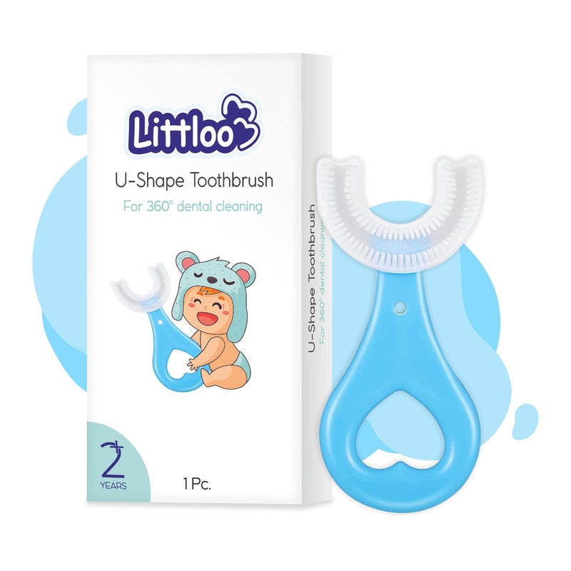 LITTLOO Baby U -Shaped Silicone Manual Tooth Brush With Soft & Elastic Bristles For Complete 360 Degree Dental Cleaning, Specially Designed For Toddlers & Children - (Blue) - Image 1