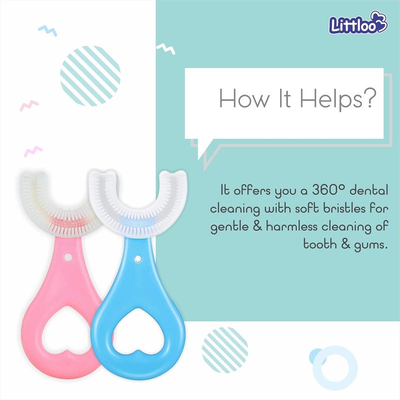 LITTLOO Baby U -Shaped Silicone Manual Tooth Brush With Soft & Elastic Bristles For Complete 360 Degree Dental Cleaning, Specially Designed For Toddlers & Children - (Blue) - Image 2