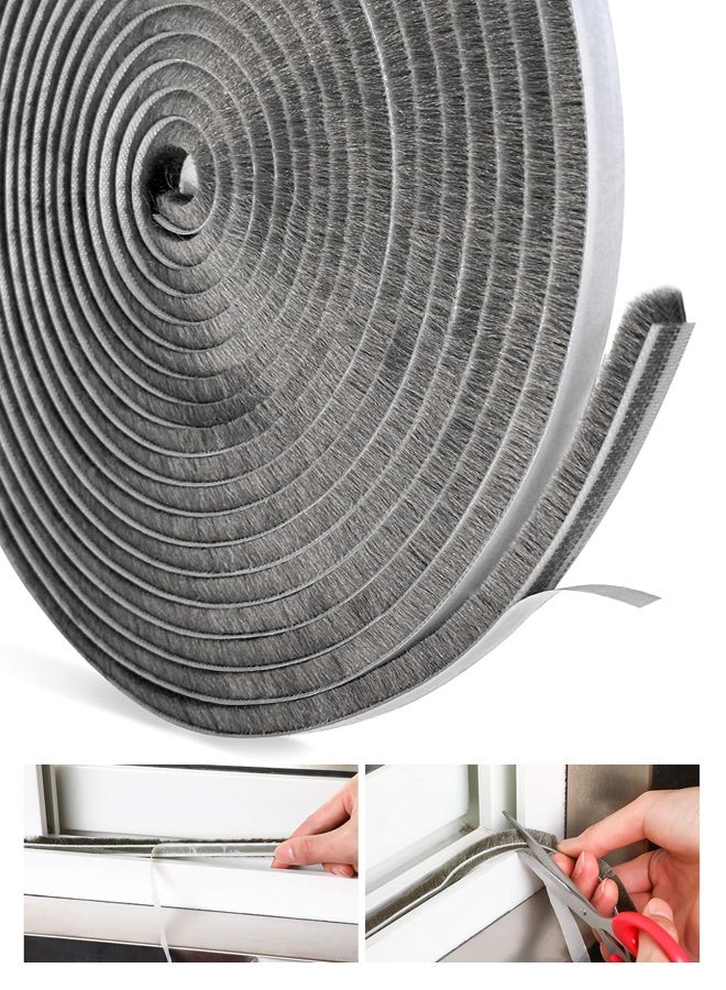 10 Meter Weather Stripping Door Seal Self Adhesive Brush Weather Seal Strip for Windows and Doors Felt Door Seal Window Insulation Sealing Strip Brush Weatherstrip 9mm Wide 9mm Thick - Image 1