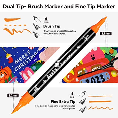 Arrtx Acrylic Paint Pens 32 Colors Brush Tip and Fine Tip Dual Tip Paint Markers for Rock Painting Water Based Acrylic Painting Supplies for Fabric PaintingWood Plastic Canvas Easter Egg - Image 3
