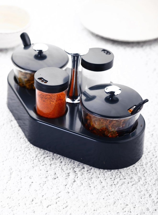 GANESH Plastic 4 in 1 Trendy Pickle/Achar and Dry Fruits jar/Container Set for Dining Table (pack of 1), Black & Transparent - Image 3