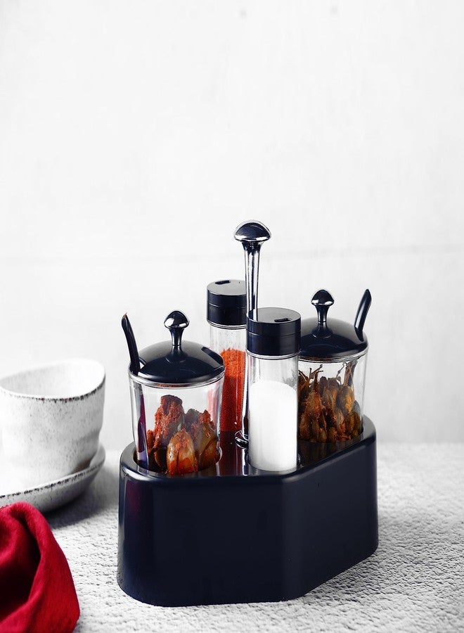 GANESH Plastic 4 in 1 Trendy Pickle/Achar and Dry Fruits jar/Container Set for Dining Table (pack of 1), Black & Transparent - Image 1
