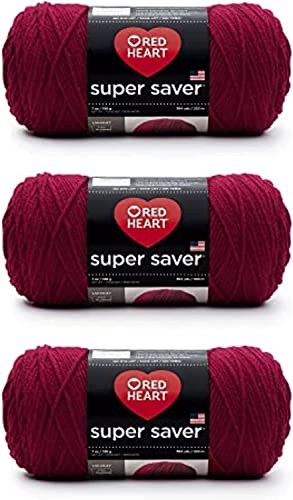Red Heart Super Saver Burgundy Yarn - 3 Pack of 198g/7oz - Acrylic - 4 Medium (Worsted) - 364 Yards - Knitting/Crochet - Image 1