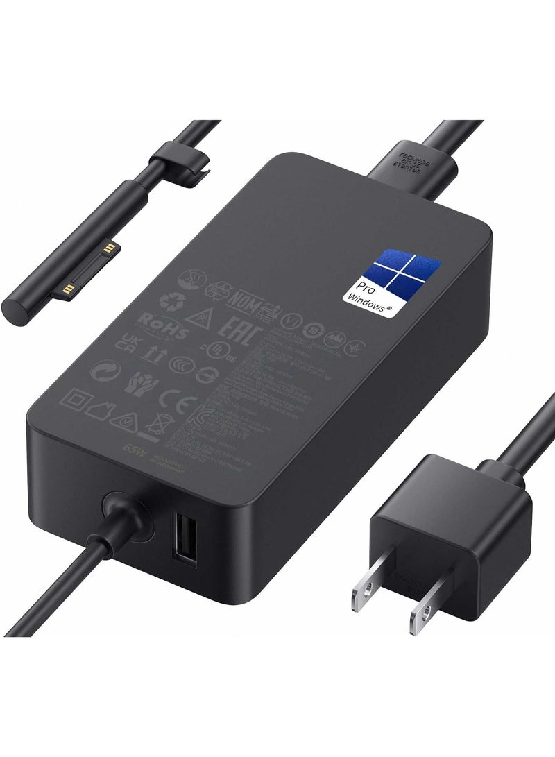 Zexen Surface Pro Charger for 65W Microsoft Surface Pro Laptop 11,10,9,8,7+,7,6,5,4,3,X, Windows Surface Laptop 6,5,4,3,2,1, Surface Go 3,2,1, Tablet, Surface Book 3,2,1, Support 44W,39W,36W,24W,LED,10FT - Image 1