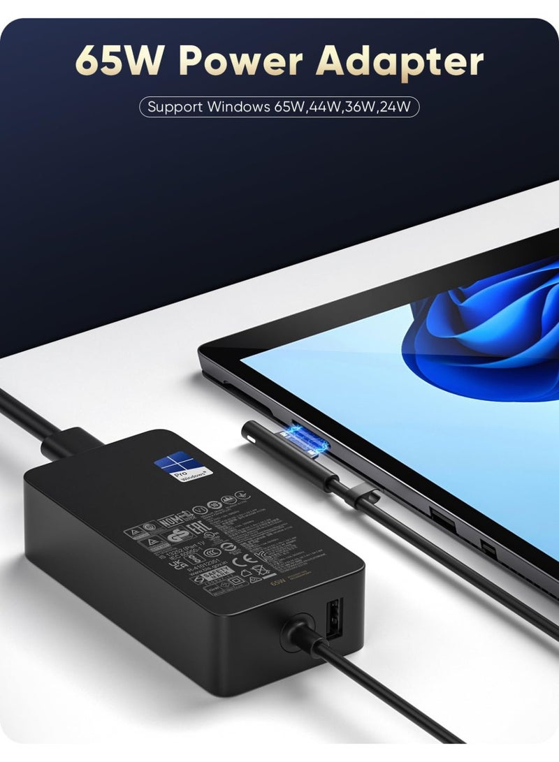 Zexen Surface Pro Charger for 65W Microsoft Surface Pro Laptop 11,10,9,8,7+,7,6,5,4,3,X, Windows Surface Laptop 6,5,4,3,2,1, Surface Go 3,2,1, Tablet, Surface Book 3,2,1, Support 44W,39W,36W,24W,LED,10FT - Image 2
