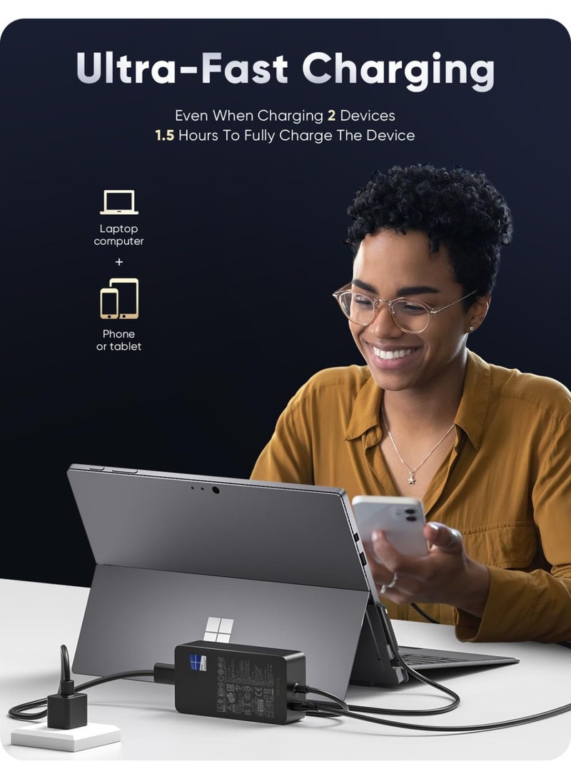 Zexen Surface Pro Charger for 65W Microsoft Surface Pro Laptop 11,10,9,8,7+,7,6,5,4,3,X, Windows Surface Laptop 6,5,4,3,2,1, Surface Go 3,2,1, Tablet, Surface Book 3,2,1, Support 44W,39W,36W,24W,LED,10FT - Image 3