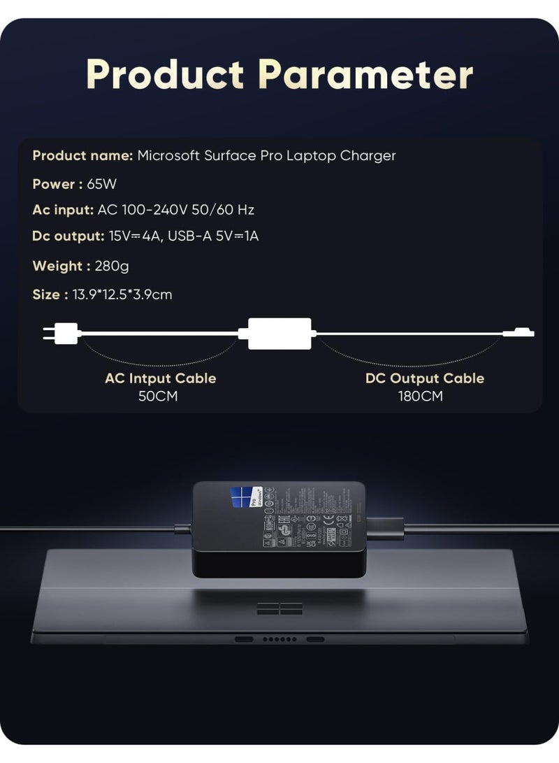 Zexen Surface Pro Charger for 65W Microsoft Surface Pro Laptop 11,10,9,8,7+,7,6,5,4,3,X, Windows Surface Laptop 6,5,4,3,2,1, Surface Go 3,2,1, Tablet, Surface Book 3,2,1, Support 44W,39W,36W,24W,LED,10FT - Image 4
