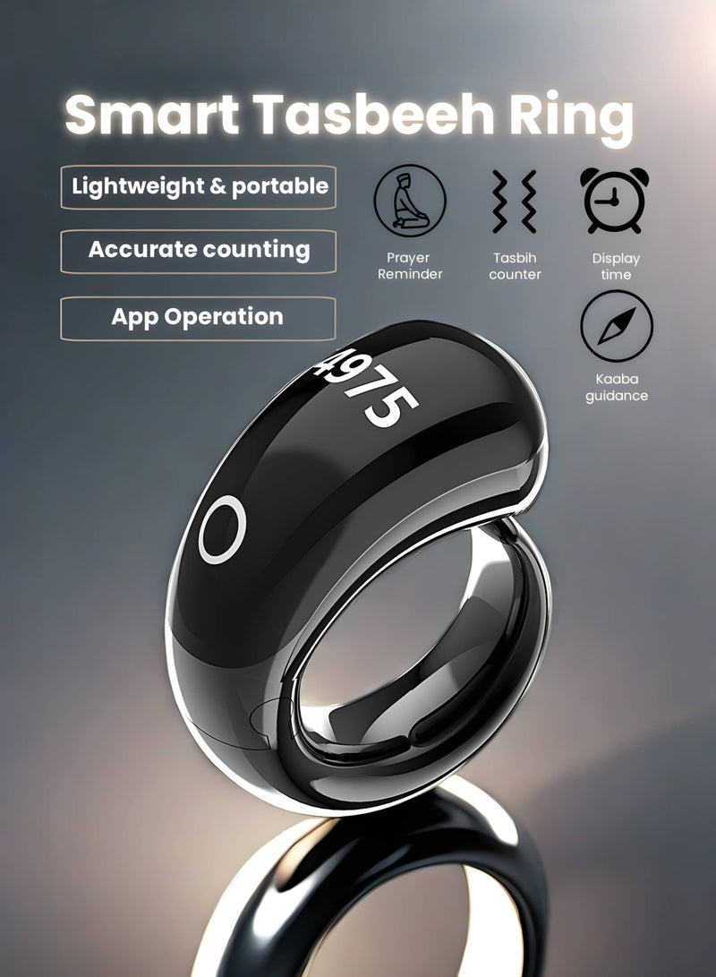 خاتم ذكي مع عداد صلاة رقمي واتجاه القبلة وتذكير، هدية إسلامية لشهر رمضان والعيد، خاتم ذكر محمول مع تطبيق للمسلمين - Image 1