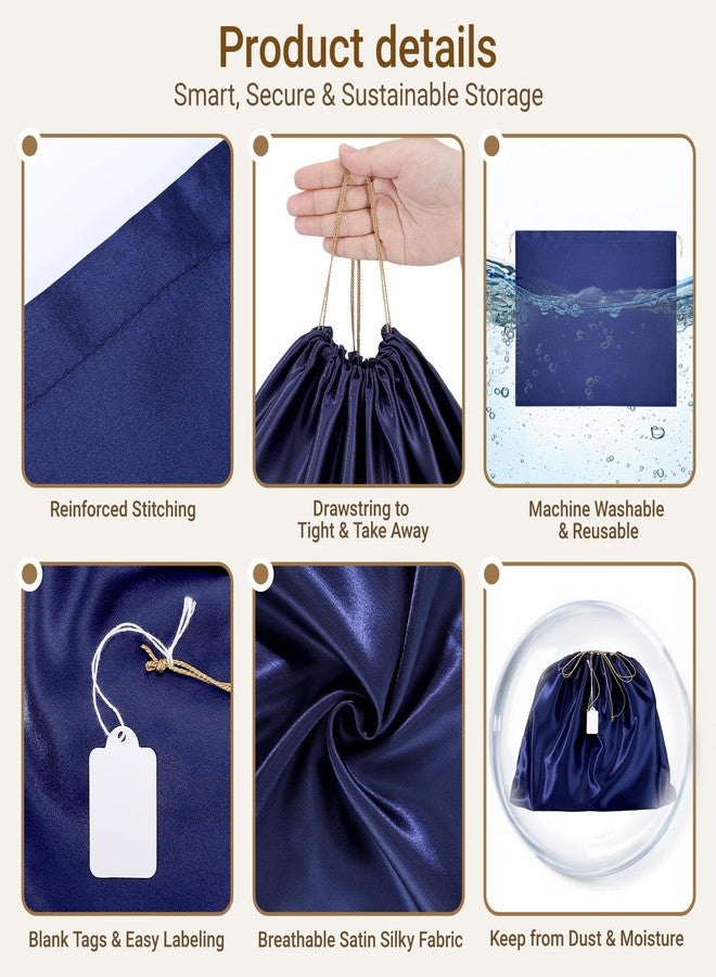 Ewen 12 Pack Dustbags with Drawstring in Small Medium Large, Dustproof Satin Storage Pouch with Blank Tags for Travel Essentials Packing, Dark Blue Silk Bag for Closet Storage Shoes Purse Organization - Image 3