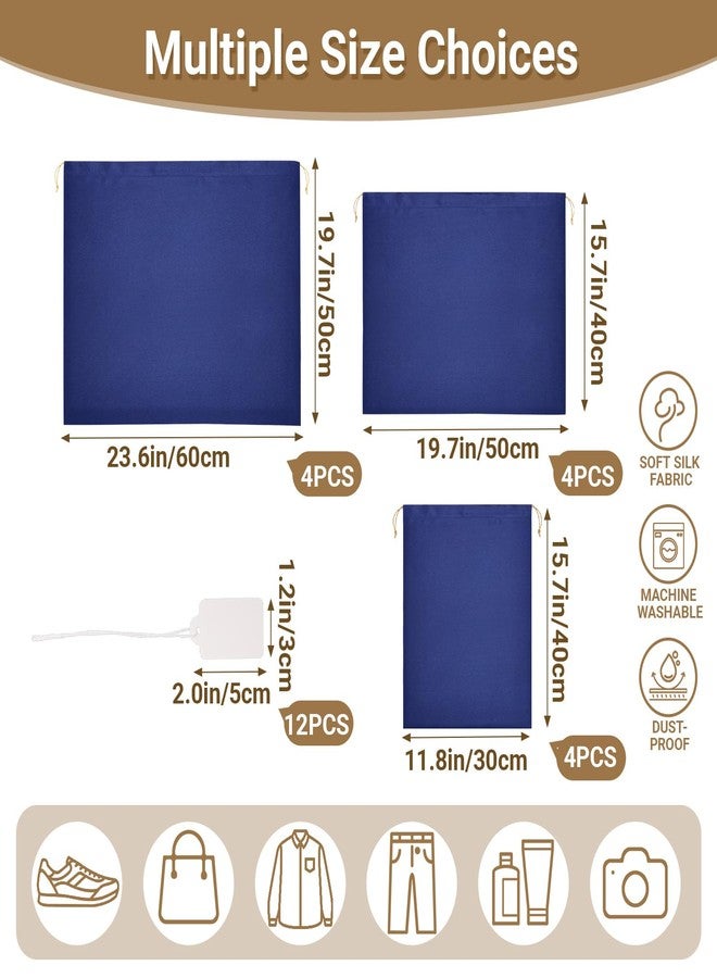 Ewen 12 Pack Dustbags with Drawstring in Small Medium Large, Dustproof Satin Storage Pouch with Blank Tags for Travel Essentials Packing, Dark Blue Silk Bag for Closet Storage Shoes Purse Organization - Image 2