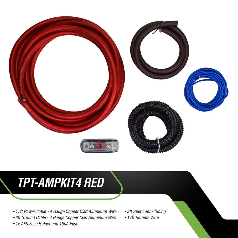 Timpano Amplifier Wiring Kit - 4 Gauge Amp Kit 2000 Watts Car Amplifier Installation CCA Cables Kit â€“ 150 Amp Fuse Single Amp TPT-AMPKIT4 RED - Image 4