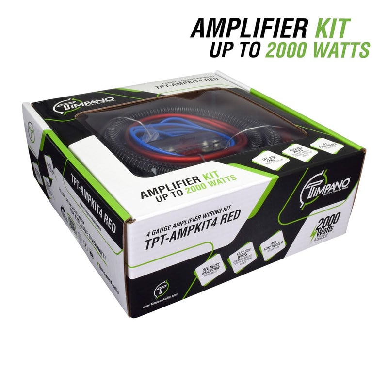 Timpano Amplifier Wiring Kit - 4 Gauge Amp Kit 2000 Watts Car Amplifier Installation CCA Cables Kit â€“ 150 Amp Fuse Single Amp TPT-AMPKIT4 RED - Image 2