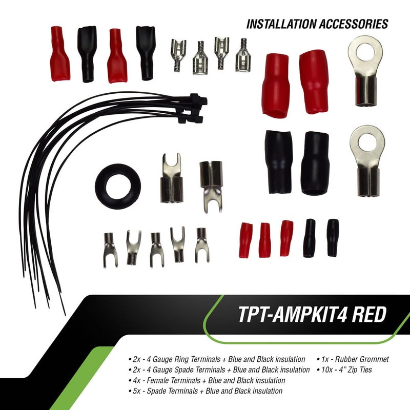 Timpano Amplifier Wiring Kit - 4 Gauge Amp Kit 2000 Watts Car Amplifier Installation CCA Cables Kit â€“ 150 Amp Fuse Single Amp TPT-AMPKIT4 RED - Image 5