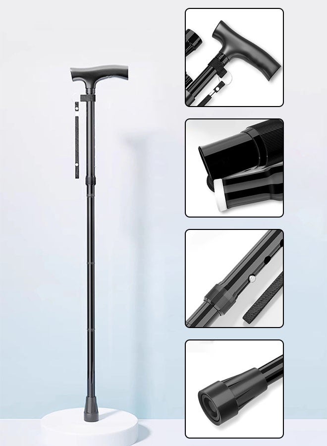 Hanayo Cane Folding Cane Portable Climbing Cane Lightweight Height Adjustable Walking Sticks with T-Handle for Elderly Nursing Care Mountain Climbing Walking Travel(Black) - Image 2