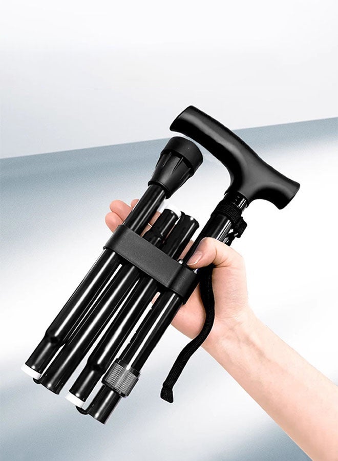 Hanayo Cane Folding Cane Portable Climbing Cane Lightweight Height Adjustable Walking Sticks with T-Handle for Elderly Nursing Care Mountain Climbing Walking Travel(Black) - Image 3