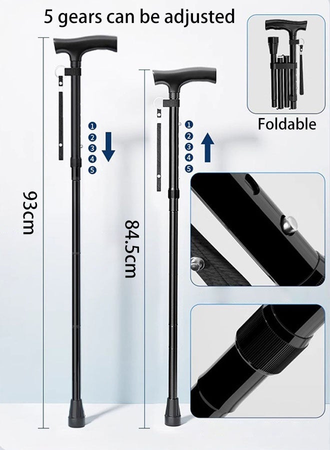 Hanayo Cane Folding Cane Portable Climbing Cane Lightweight Height Adjustable Walking Sticks with T-Handle for Elderly Nursing Care Mountain Climbing Walking Travel(Black) - Image 5