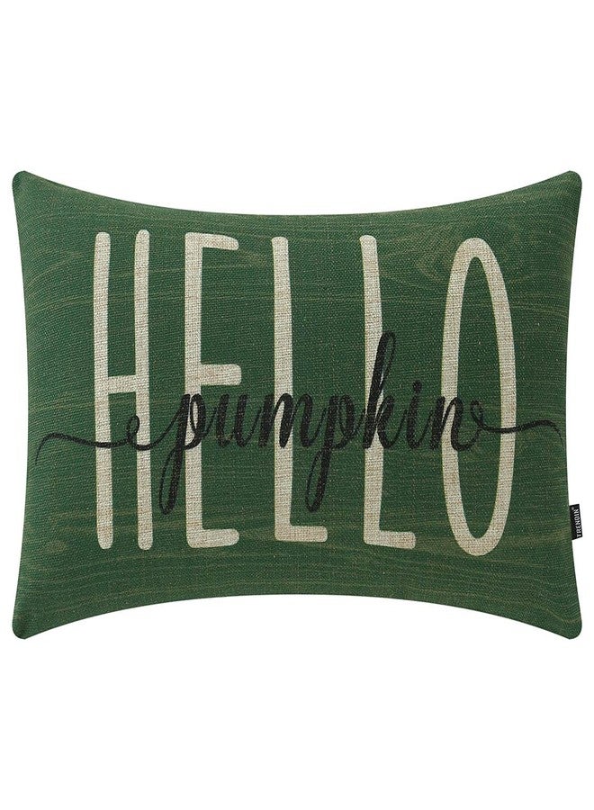 TRENDIN Fall Pillow Covers 20 x 12 inches Green Hello Pumpkin Decorative Rectangle Throw Pillowcase Farmhouse Thanksgiving Autumn Decoration Cushion Case for Couch Sofa PL760TR - Image 1