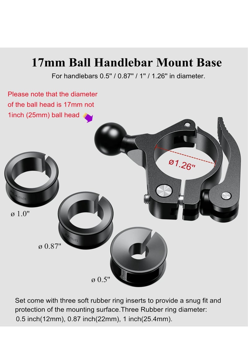 SYOSI Aluminum Alloy 17mm Ball Handlebar Mount Quick Mount and Release Handlebar Spherical Base with 3 Rubber Rings for Garmin and Bike Motorcycle Scooter Phone Mounts Black  - Image 4
