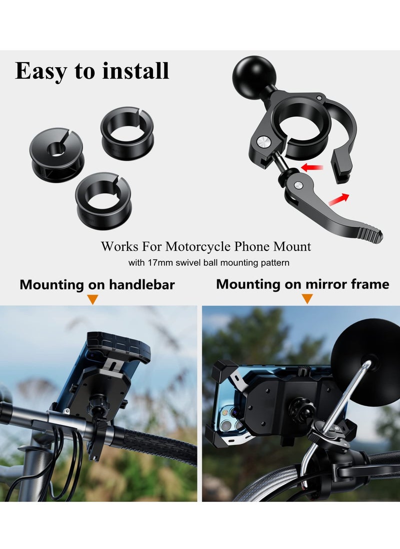 SYOSI Aluminum Alloy 17mm Ball Handlebar Mount Quick Mount and Release Handlebar Spherical Base with 3 Rubber Rings for Garmin and Bike Motorcycle Scooter Phone Mounts Black  - Image 2