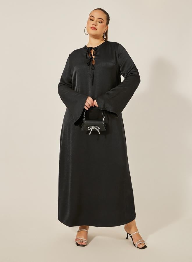 ستايلي فستان ماكسي بقصة - بياقة مربوطة بنقوش بارزة للمقاسات الكبيرة - Image 1