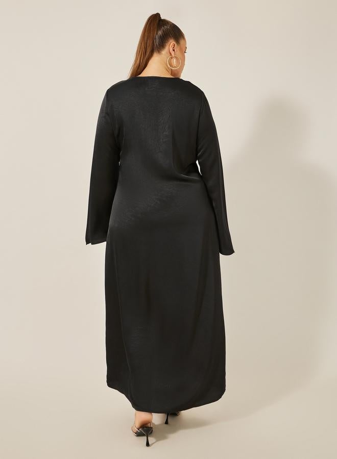 ستايلي فستان ماكسي بقصة - بياقة مربوطة بنقوش بارزة للمقاسات الكبيرة - Image 5