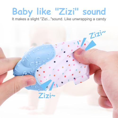 Vicloon 2Pack Silicone Teething Mitt, Soothing Infant Teething Mitten Pain Relief, Prevent Scratches Glove, Safe Silicone Teething Toys for 0-12 Months Blue - Image 4