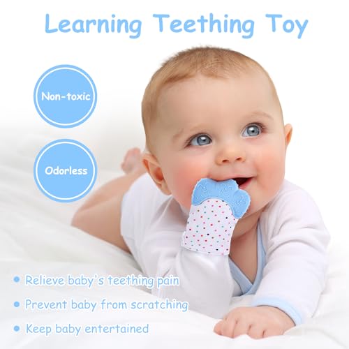 Vicloon 2Pack Silicone Teething Mitt, Soothing Infant Teething Mitten Pain Relief, Prevent Scratches Glove, Safe Silicone Teething Toys for 0-12 Months Blue - Image 5