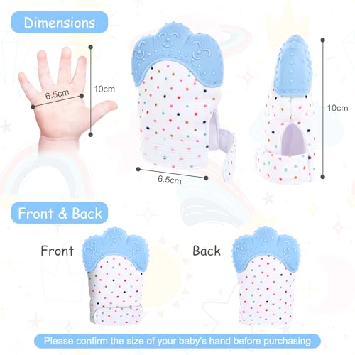 Vicloon 2Pack Silicone Teething Mitt, Soothing Infant Teething Mitten Pain Relief, Prevent Scratches Glove, Safe Silicone Teething Toys for 0-12 Months Blue - Image 2