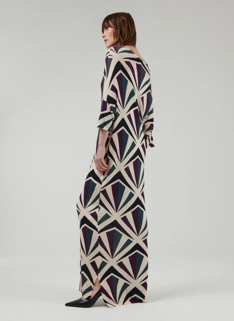 leem Geometric Print Knitted Kaftan