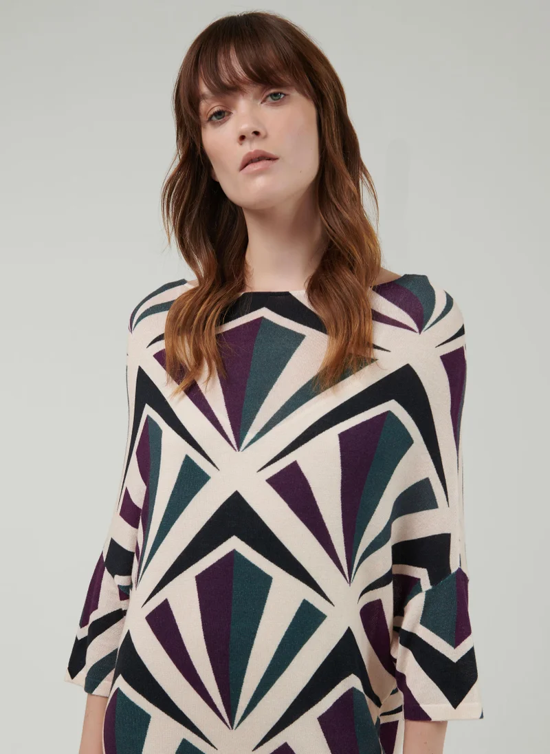 leem Geometric Print Knitted Kaftan