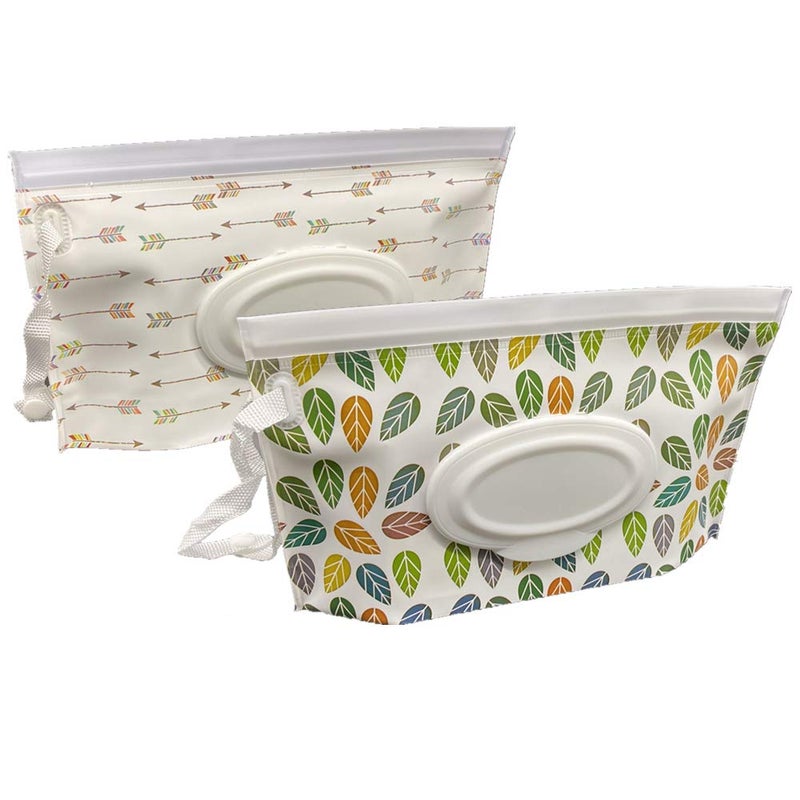 Portable Pouch Bags Set, 2 Pack Wet Wipe Holder Container, Reusable and Refillable Personal Travel Wet Wipes Dispenser Cases - Image 1