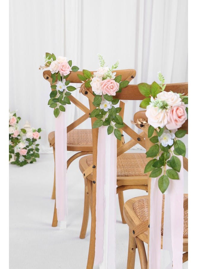 DreamBuilt Set of 10 Wedding Aisle Decorations for Ceremony, Pink Pew Flowers for Church Chair Decorations, Chair Back Floral Decorations with Chiffon Ribbon - Image 4