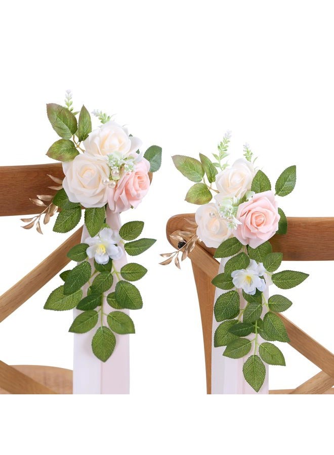 DreamBuilt Set of 10 Wedding Aisle Decorations for Ceremony, Pink Pew Flowers for Church Chair Decorations, Chair Back Floral Decorations with Chiffon Ribbon - Image 1