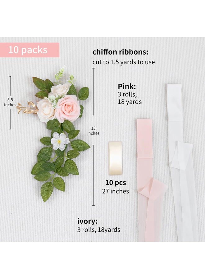 DreamBuilt Set of 10 Wedding Aisle Decorations for Ceremony, Pink Pew Flowers for Church Chair Decorations, Chair Back Floral Decorations with Chiffon Ribbon - Image 2