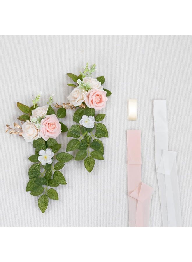 DreamBuilt Set of 10 Wedding Aisle Decorations for Ceremony, Pink Pew Flowers for Church Chair Decorations, Chair Back Floral Decorations with Chiffon Ribbon - Image 5