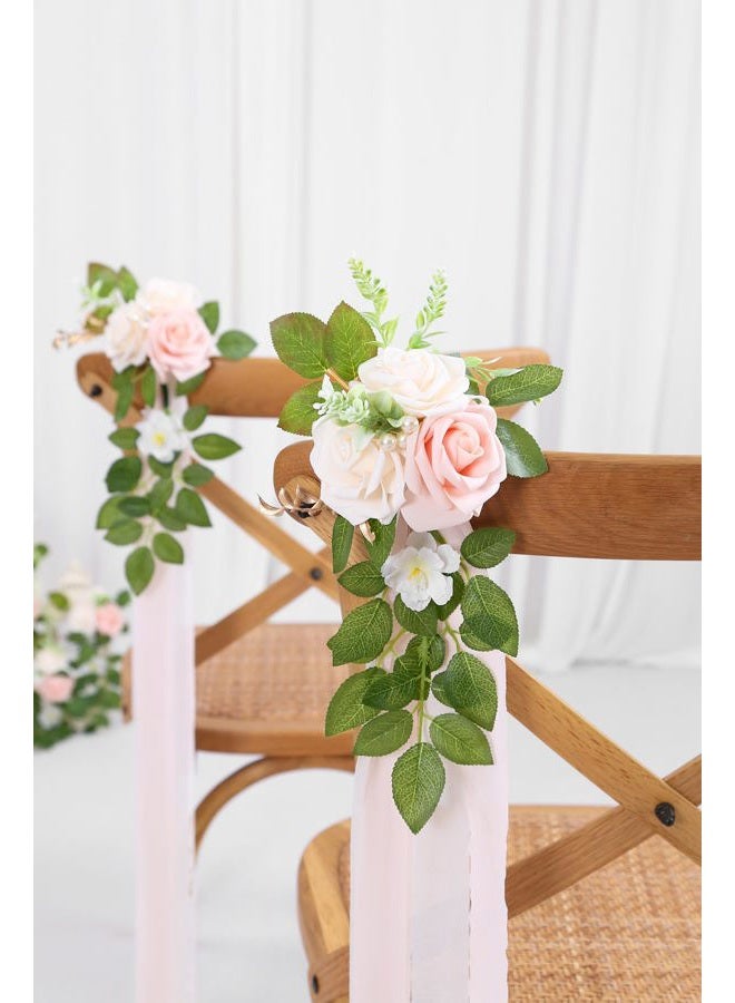 DreamBuilt Set of 10 Wedding Aisle Decorations for Ceremony, Pink Pew Flowers for Church Chair Decorations, Chair Back Floral Decorations with Chiffon Ribbon - Image 3