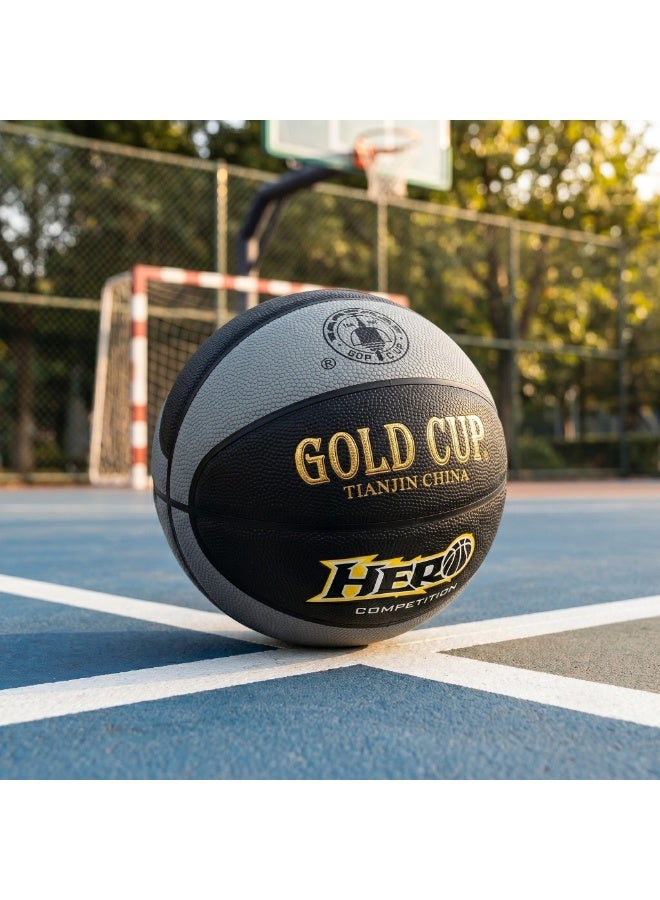 كأس الذهب كرة سلة جولد كب (Gold Cup) الأصلية موديل هيرو (Hero Competition) للمنافسات، مقاس 7 قياسي للاستخدام الداخلي والخارجي - أسود/رمادي - Image 2