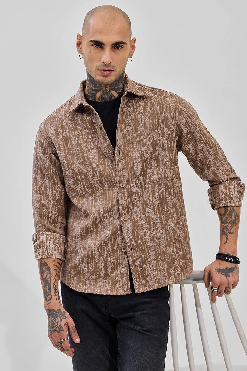 SNITCH Brown Textured Relaxed Fit Shirt