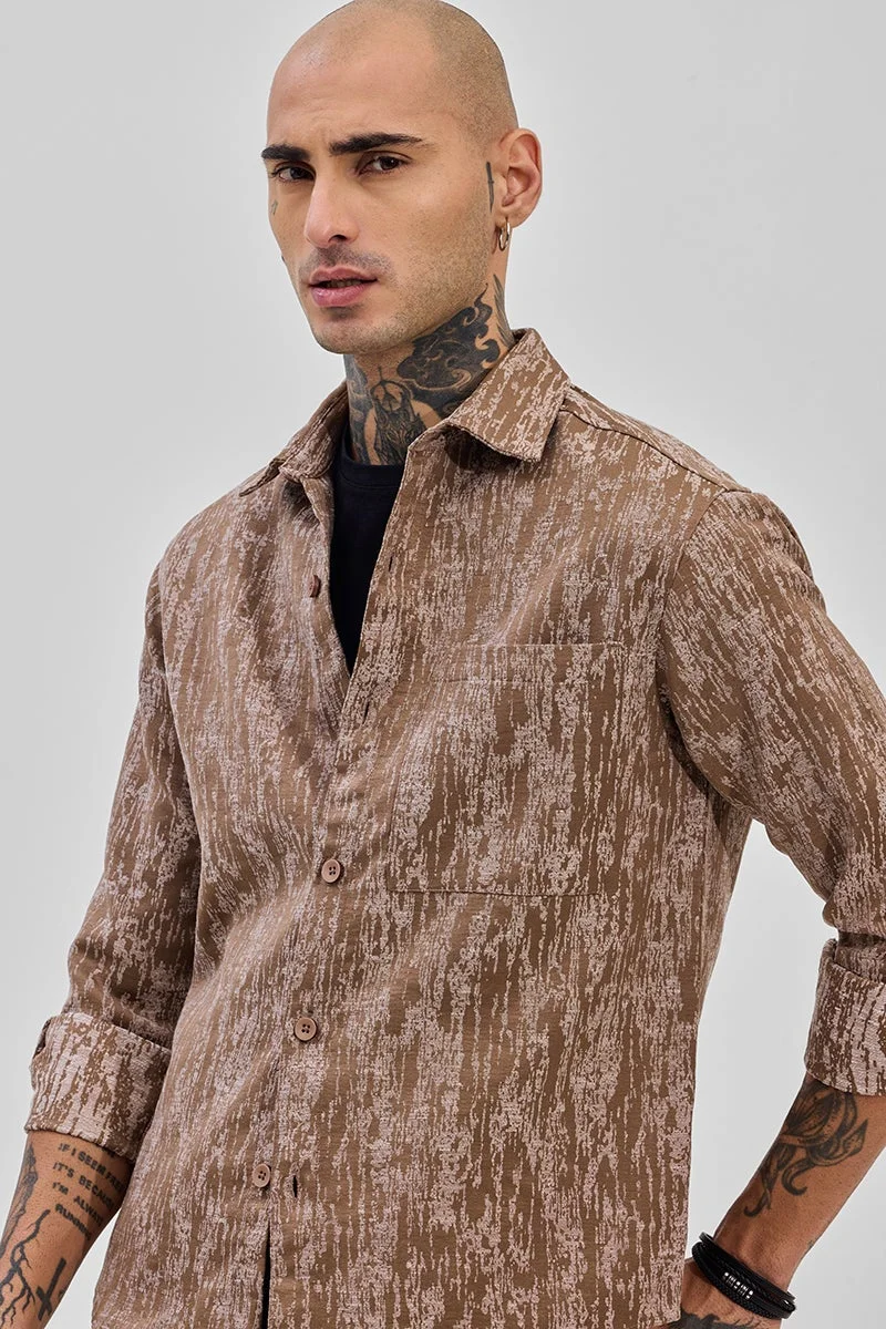 SNITCH Brown Textured Relaxed Fit Shirt